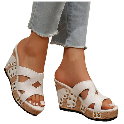 Women Leather Sandals Slope High Heel Casual Button Hollow Slides White / 38 / United States White / 37 / United States White / 42 / United States White / 38 / United States-White / 37 / United States-White / 42 / United States-White / 40 / United States-White / 39 / United States-White / 41 / United States-Brown / 38 / United States-Brown / 37 / United States-Brown / 42 / United States-Brown / 40 / United States-Brown / 39 / United States-Brown / 41 / United States-
