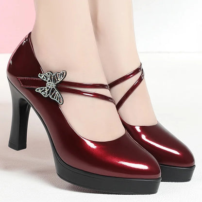 High-heeled Leather Small Leather Shoes Catwalk Shoes Ladies Dancing Bride Wedding Shoes
