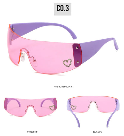 Women Heart Diamond Pink Sunglasses Wrap Around