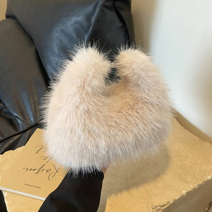 Women Faux Fur Shoulder Bag Adjustable Strap Fluffy Crossbody Bag Solid Color Clutch Purse Hobo Bag for Travel Party