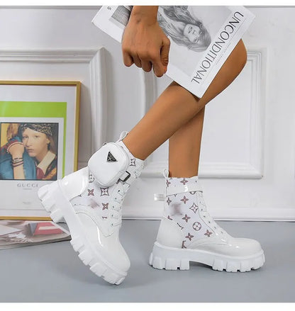 BLACK and White Ankel Boots Goth Platform Boots Snow Booties Woman