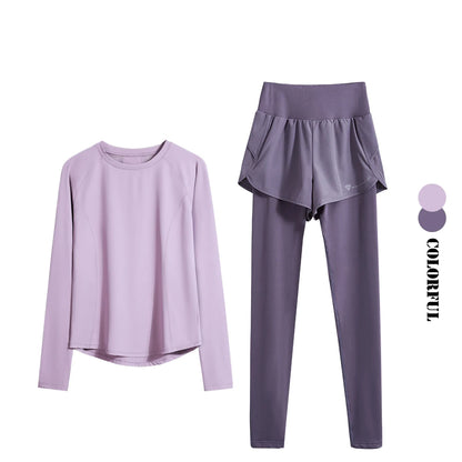 2PCS Sports Set Women Seamless Yoga Suit Fitness Shirt High Waist Leggings Set Outfit Yogawear
