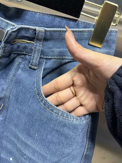 VGH Casual Hollow Out Spliced Lace Solid Jeans For Women High Waist Patchwork Pockets Minimalist Loose Wide Leg Pants Female New blue / XXXL blue / XXL blue / XL blue / XXXL-blue / XXL-blue / XL-blue / L-blue / M-blue / S-
