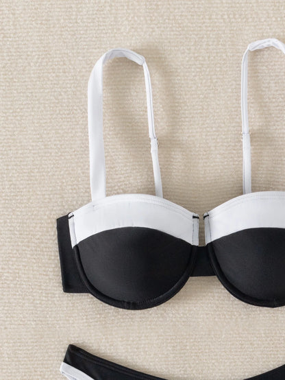 2-piece Swimsuit Underwire Push Up Bikini Set Suspender Backless Bathing Suit