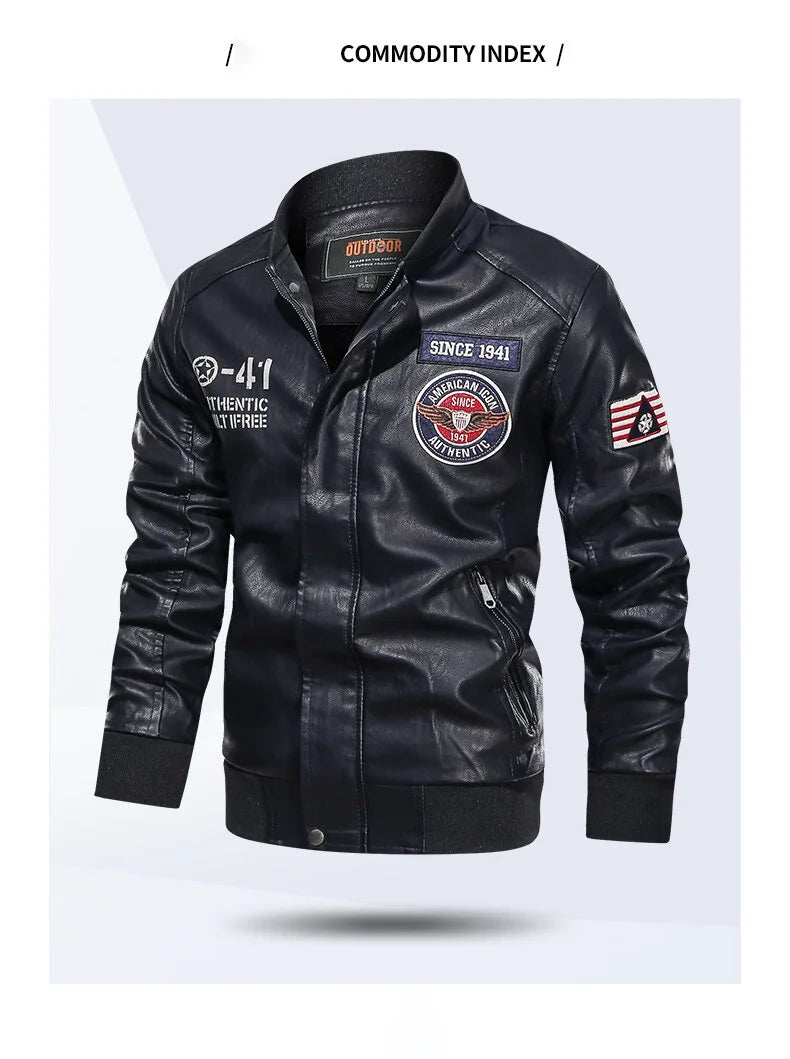 Men's Motorcycle Suit Leather jacket Color collar pilot casual PU leather jacket