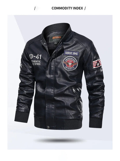 Men's Motorcycle Suit Leather jacket Color collar pilot casual PU leather jacket