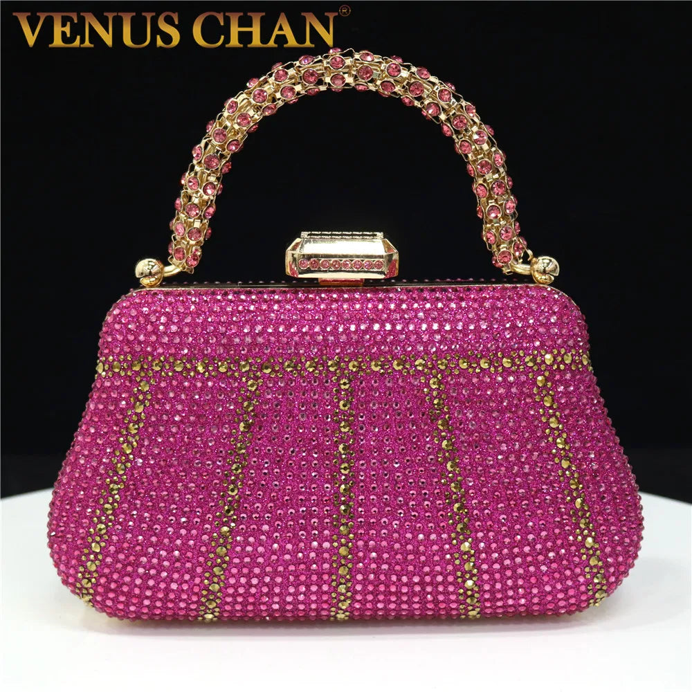 Exquisite Evening Bag With Diamond Design Fashion Handle Clutch Rhinestone Embellished Long Chain Bag