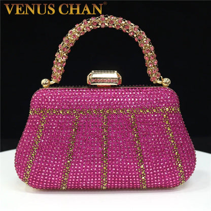 Exquisite Evening Bag With Diamond Design Fashion Handle Clutch Rhinestone Embellished Long Chain Bag