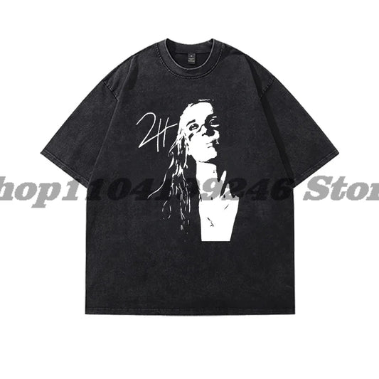 2hollis Shadow Pic Merch T-Shirt Washed Denim Fashion Casual Summer Cotton Stylish Design Tee