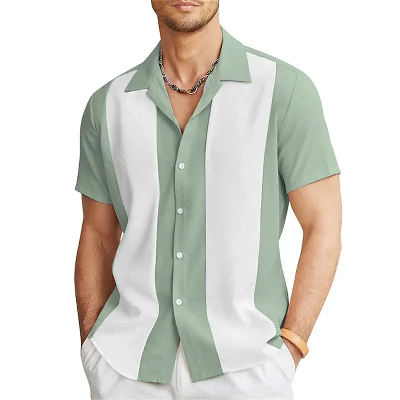 Bowling Shirts Button-Down Shirts Summer Casual Red Short Sleeve Color Block Lapel Street Wear Fashion