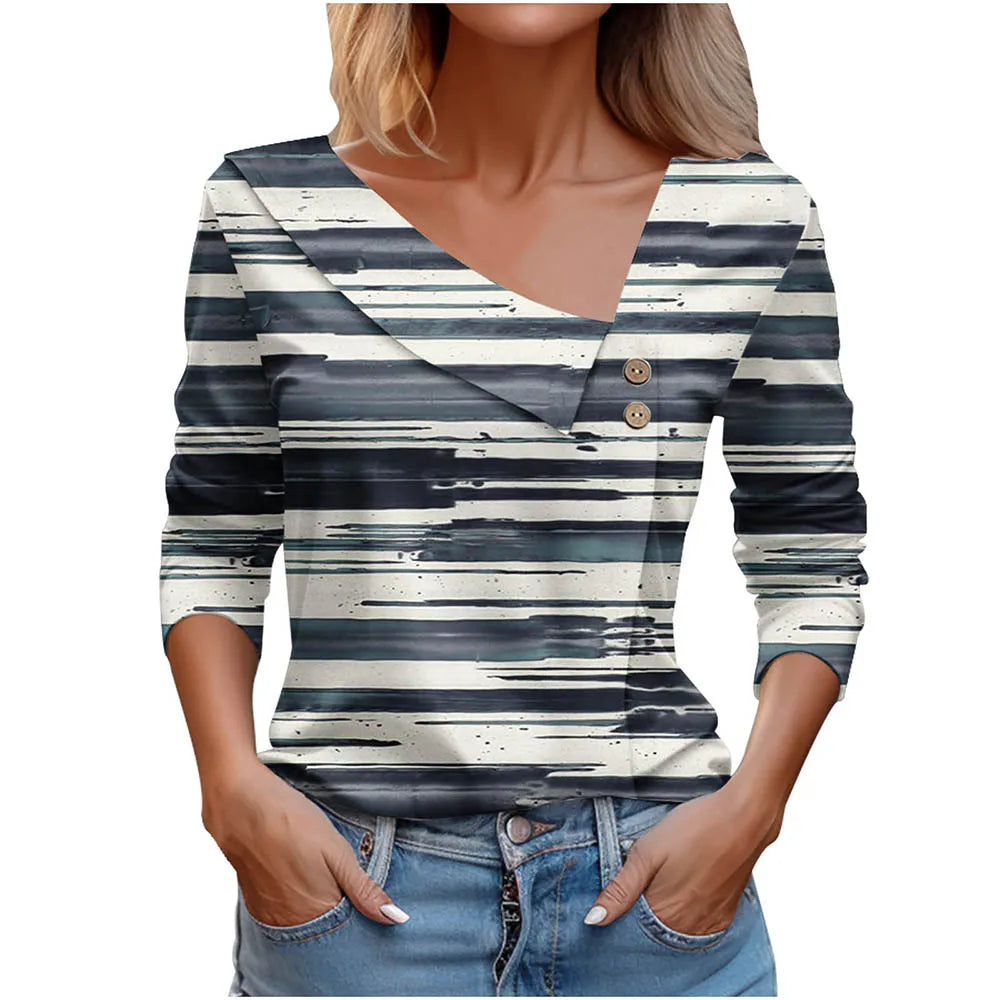 T Shirt For Women Fashion Long Sleeve Top White Floral Print Shirt