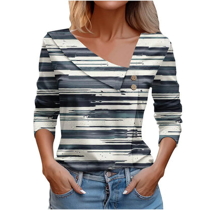 T Shirt For Women Fashion Long Sleeve Top White Floral Print Shirt