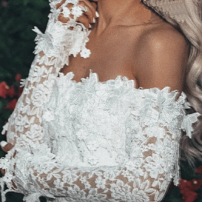 White Lace Dress Long Sleeve Dress Bodycon Off Shoulder Lace Wedding