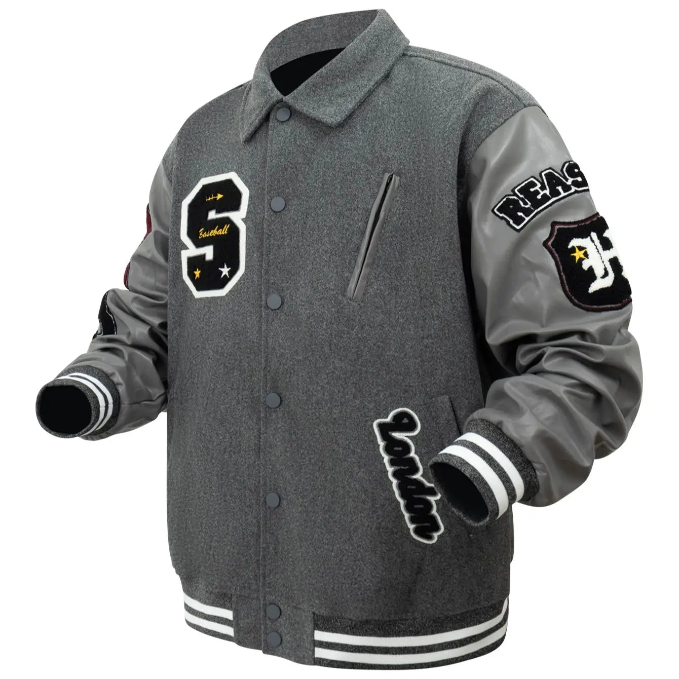 Mens Vintage Turn-down Collar Bomber Jacket Loose Letter Embroidery Coat Motorcycle Jacket