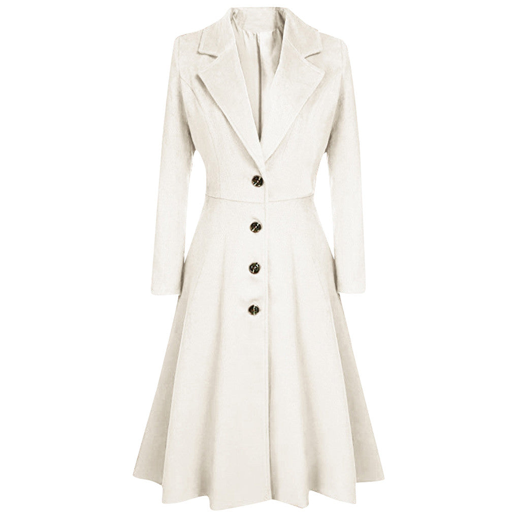 Lapel Button Long Trench Coat Windbreak Overcoat Women Jacket