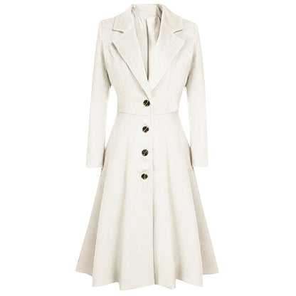 Lapel Button Long Trench Coat Windbreak Overcoat Women Jacket