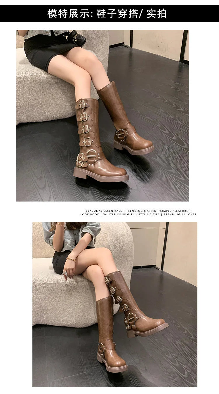Lady Boots Women's Rubber  Luxury Designer Square Toe Winter Footwear Boots