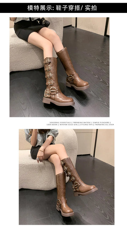 Lady Boots Women's Rubber  Luxury Designer Square Toe Winter Footwear Boots