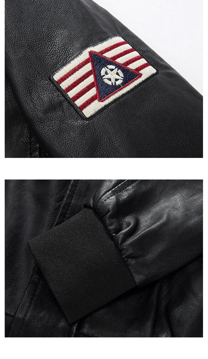 Men's Motorcycle Suit Leather jacket Color collar pilot casual PU leather jacket