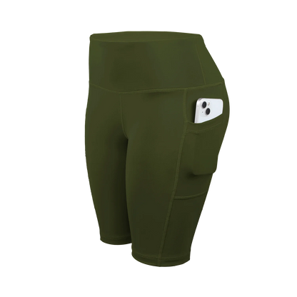 Solid Yoga Shorts with 3 Pockets High Waist Butt Lifting Elastic Cycling Shorts Activewear