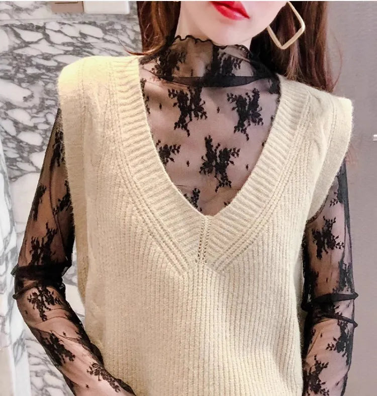 Hollow Out Mesh T-Shirt Transparent Mesh female Tops Long sleeve Basic Shirts SeeThrough Turtleneck