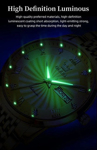 Automatic Mechanical Men Watch Threaded Dial Waterproof Stainless Steel Strap Classic Men's Watches Luxury