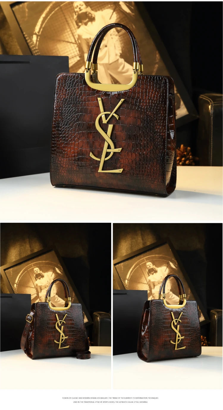 High-grade light luxury handbag Tote bag women's crocodile print single shoulder crossbody bag black Burgundy black-Burgundy-