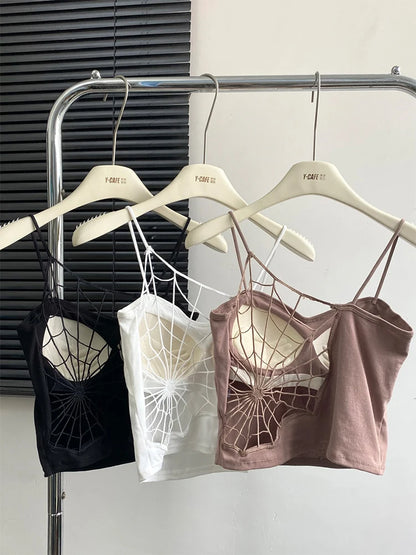 Women Black Hollow Out Crop Top Vintage Y2k Camisole Corset Top Sleeveless Off Shoulder Vest 90s Tank Tops 2000s Clothes Summer