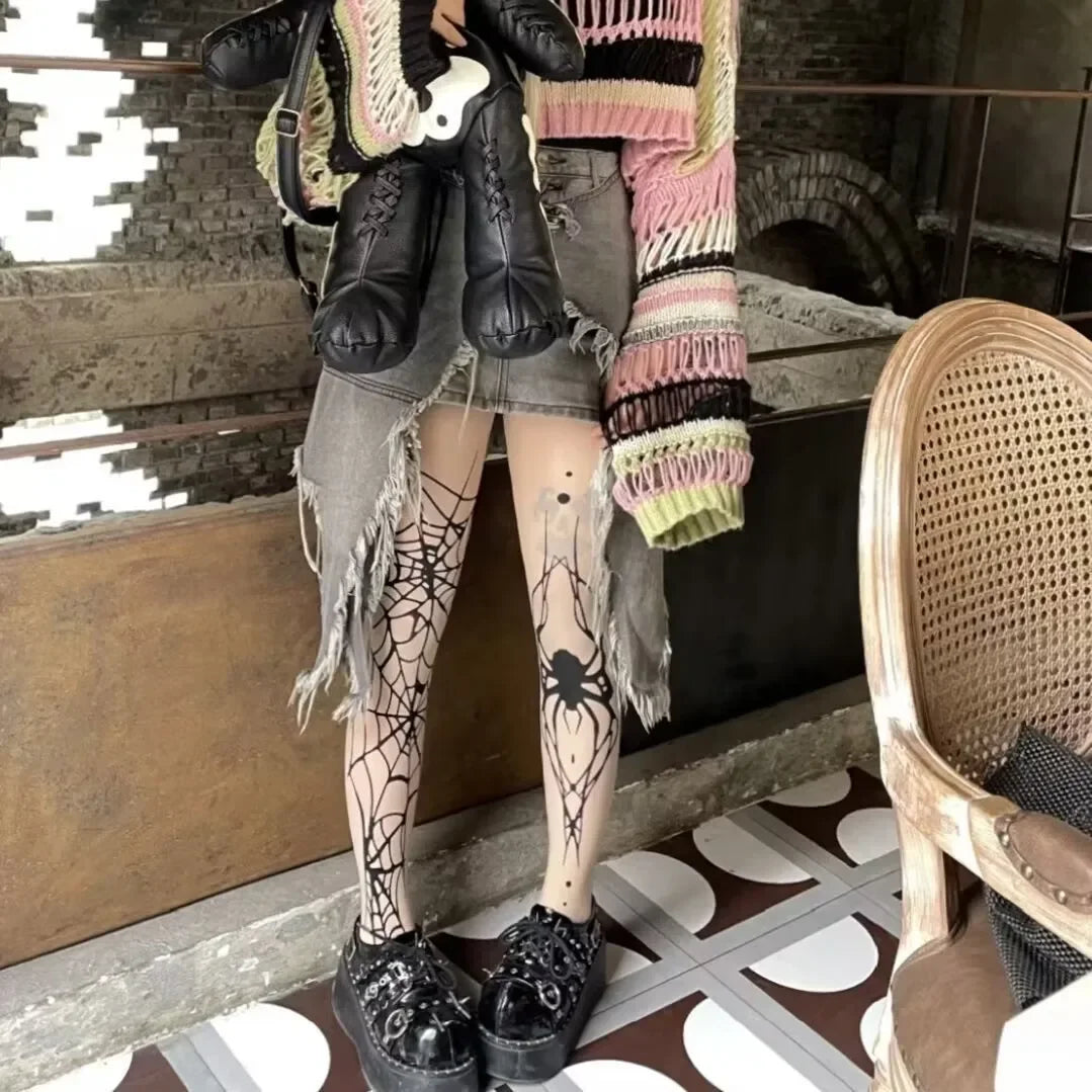 Gothic Vintage Dark Fishnet Tights Stocking Women Emo Spider Web Witch Pantyhose 02 01 02-01-