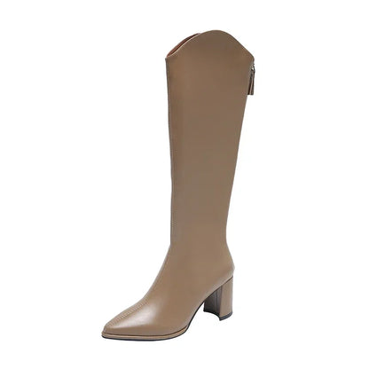 Zipper Thick High Heels Simple Thick High Heels Autumn Winter Boots Knee High