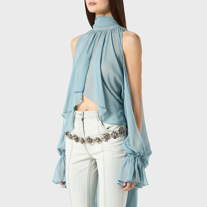 Chiffon Blouse Ladies Off shoulder Lantern Long Sleeve Design Top