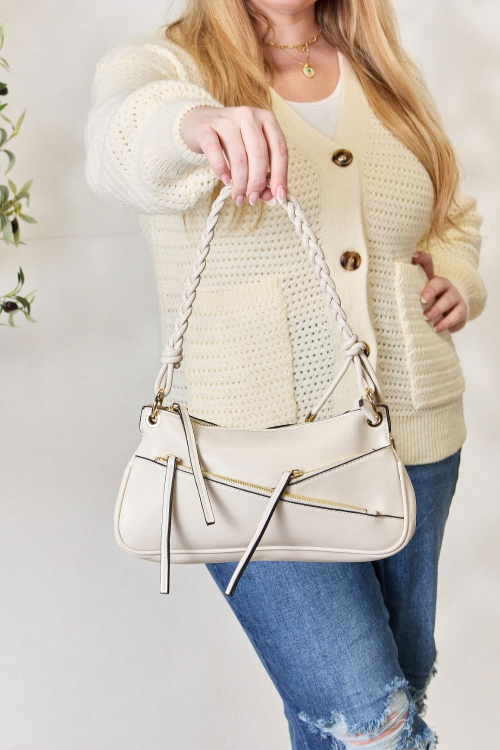 SHOMICO Braided Strap Shoulder Bag - Fashionqueene.com-SHOMICO Braided Strap Shoulder Bag