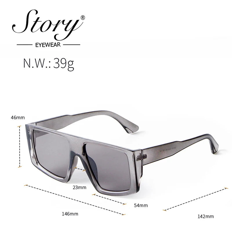 STORY Fashion Red Flat Top Square Sunglasses Women Men Brand Designer Trendy Transparent Green Frame Shield Sun Glasses S95155H - Fashionqueene.com-square sunglasses