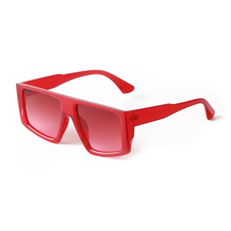 STORY Fashion Red Flat Top Square Sunglasses Women Men Brand Designer Trendy Transparent Green Frame Shield Sun Glasses S95155H - Fashionqueene.com-square sunglasses