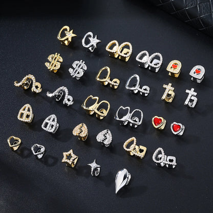1PC Single Hip Hop Star Heart Pattern Teeth Grillz Removable Dental Grills Teeth Punk Teeth Caps