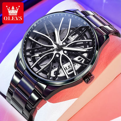 Mens Watch Original Rotatable Wheel Hub Dial Fashion Trend Quartz Watch Waterproof Luminous