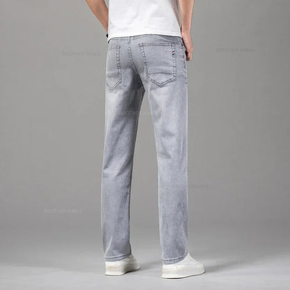 Men's Elastic Cotton Jeans Fashion Gray Comfortable Casual Pants