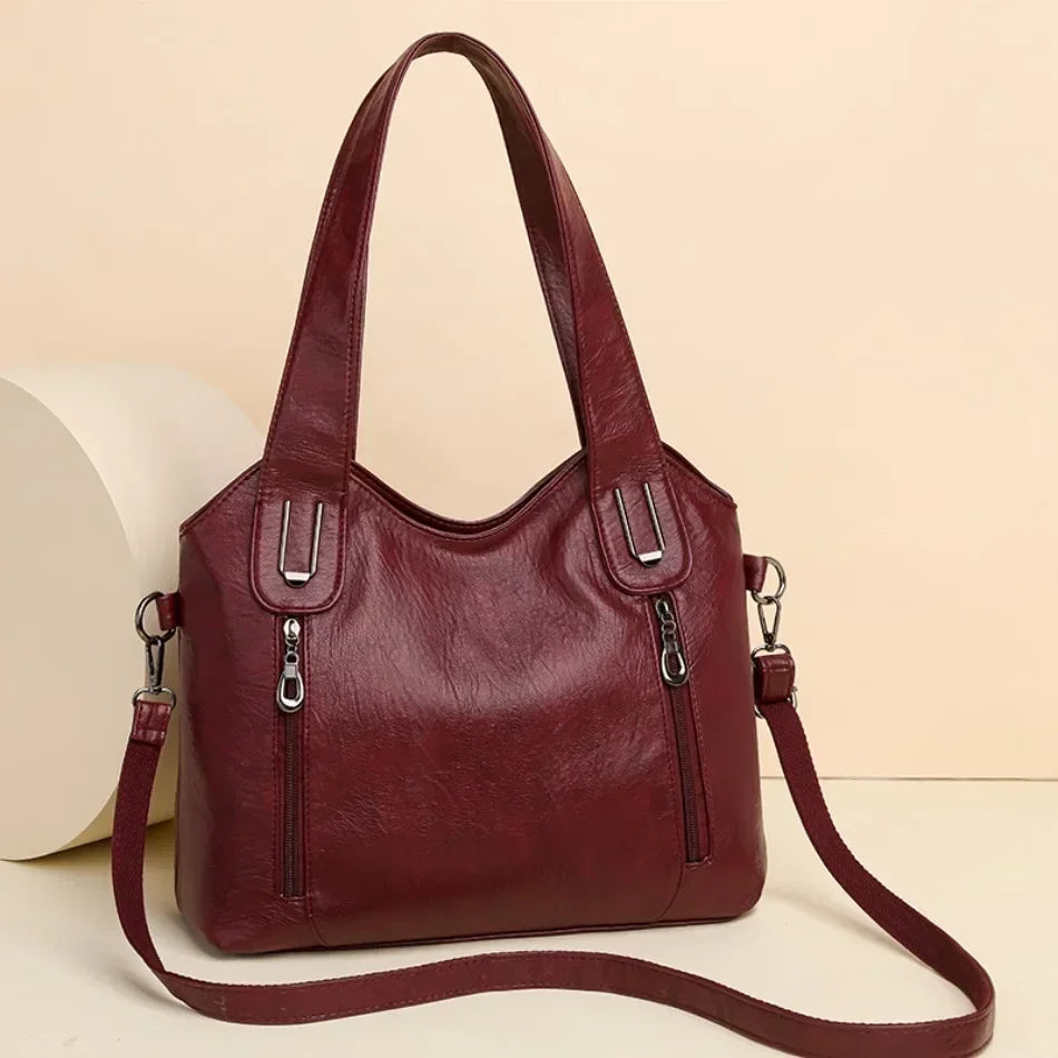 Solid Color Handbag Soft Leather Tote Bag Casual Big Shoulder Messenger Bags