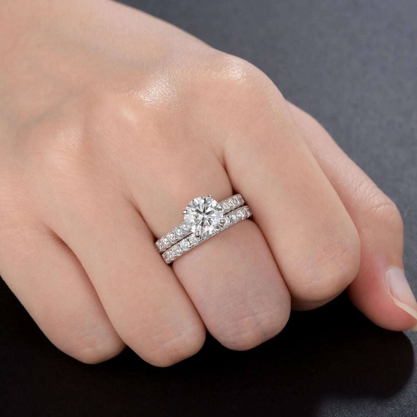 Newshe Certified 2Ct Moissanite Wedding Ring Set for Women 925 Sterling Sliver Brilliant Round Cut Luxury Engagement Rings