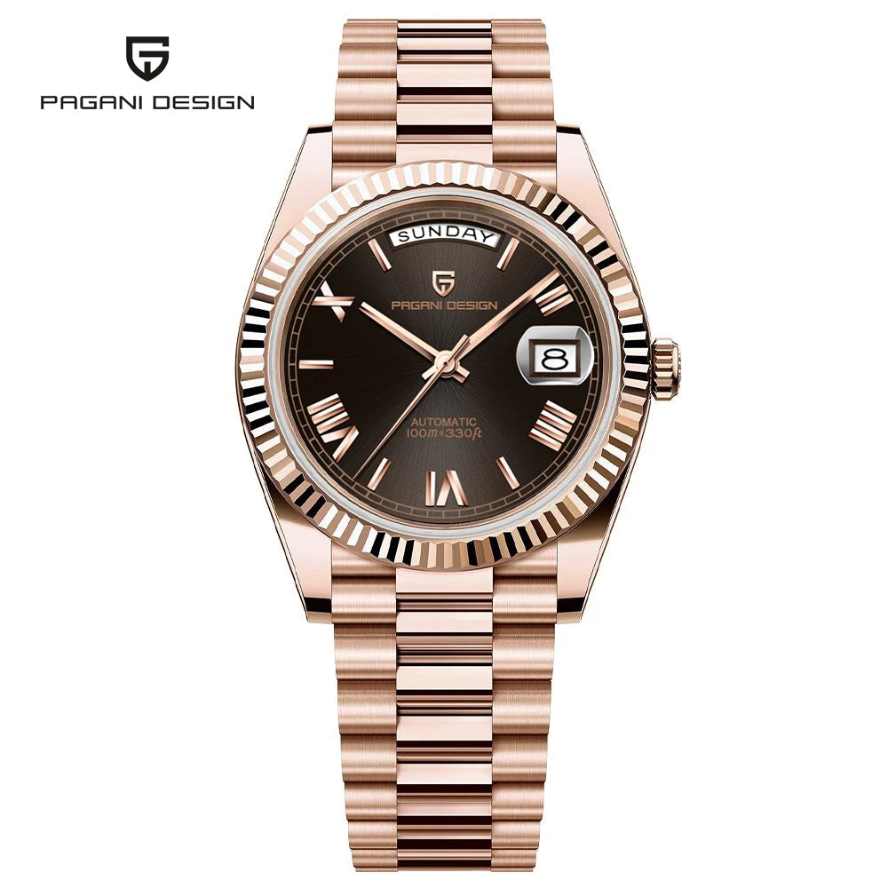 Rose Gold Luxury Automatic Watch For Men Mechanical Wristwatches Sapphire Mirror Clock Gift Man