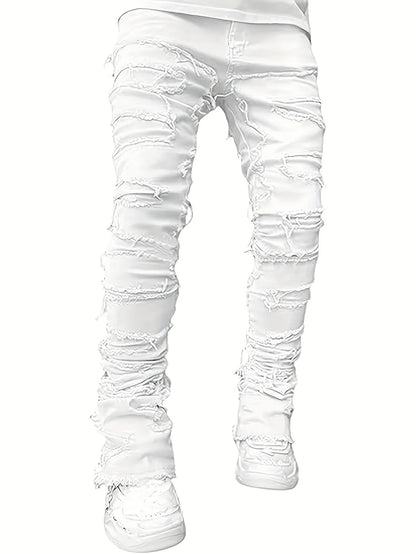 Y2k hip-hop style fringed jeans, men's casual street style stretch jeans