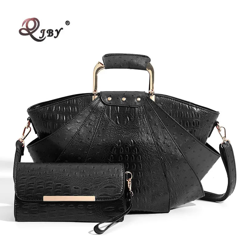 Large Capacity Leather Purse Metal Top Handle Handbags Crossbody Large Tote Bag