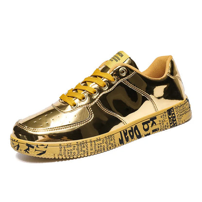 Brand Fashion Mirror Luxury Shoes for Men Women Glitter Leather Shoes Casual Men Golden