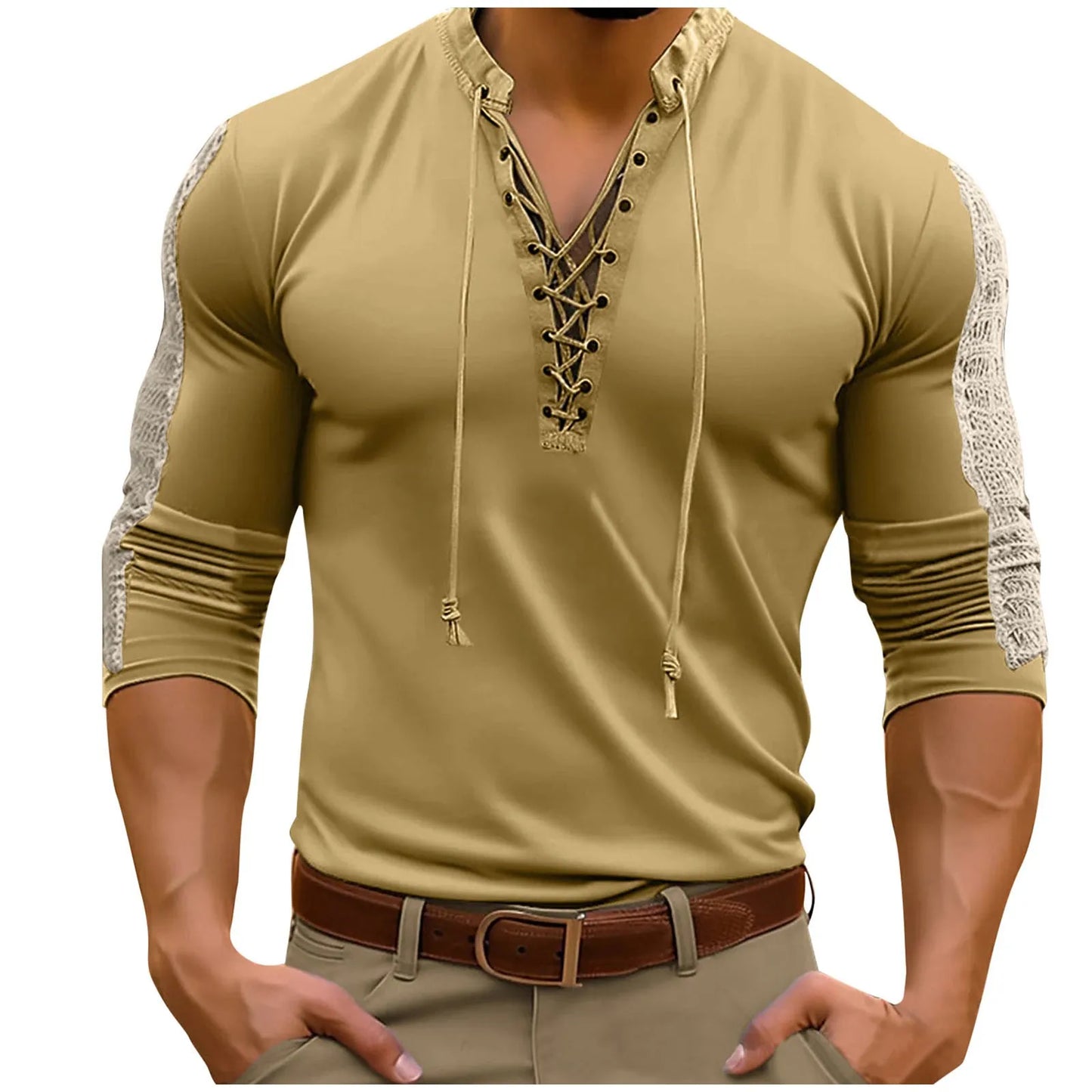 Mens Simple Leisure Button Pullover Long Sleeved T Shirt Casual