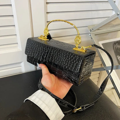 Black Crocodile Pattern Crossbody Bag Fashion Box Lipstick Pouch Designer Pu Leather