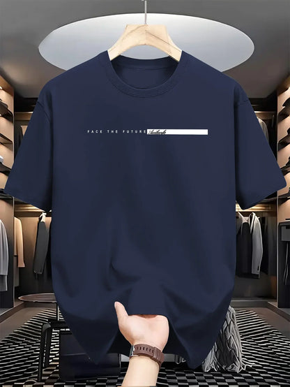 Men's Casual T-shirt, Round Neck Short Sleeves Letter Print Unisex Short Sleeves