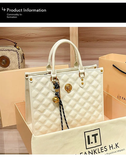 Light luxury brand hand-held large capacity tote bag diamond grid single shoulder diagonal cross bag