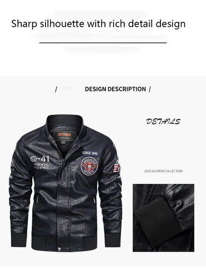 Men's Motorcycle Suit Leather jacket Color collar pilot casual PU leather jacket