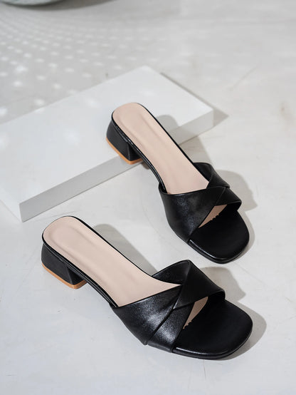 Fashion Open Toe Solid Color Surface Versatile Candy Color Square Heel Slippers Women's Sandals