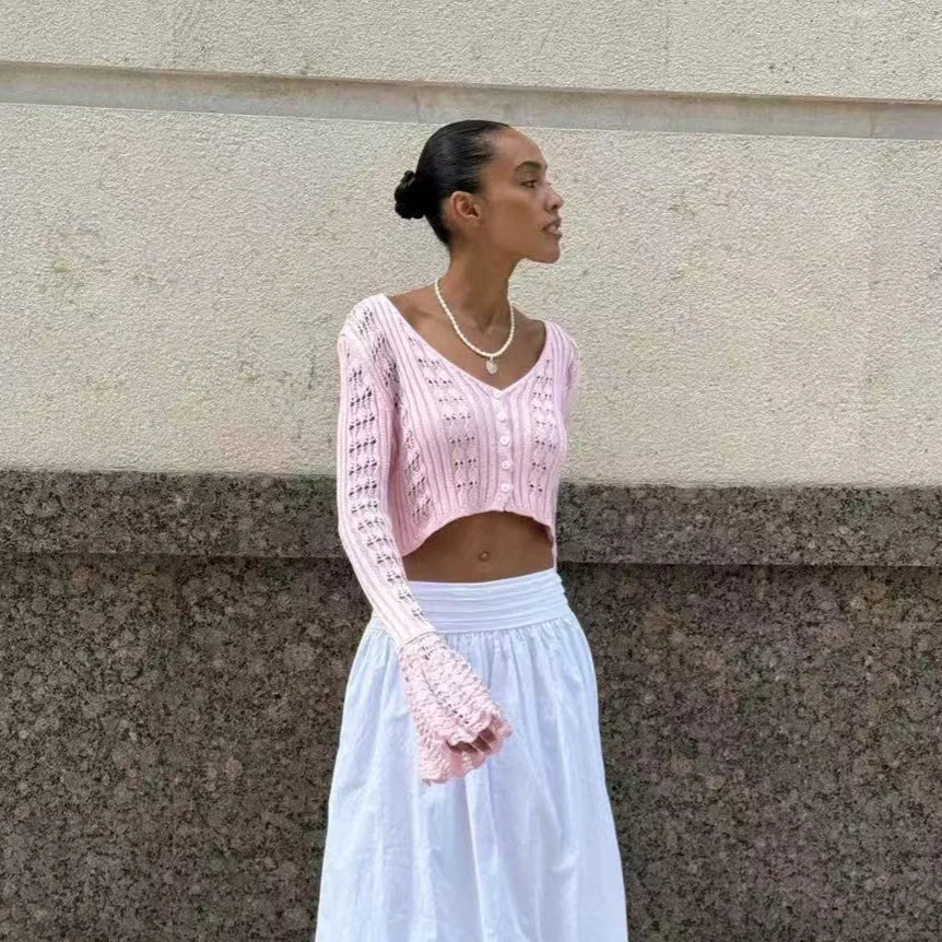 Hollow Knitted Cardigan Women's Solid Long Sleeve V Neck Short Sweater Top Female Crochet Yellow / S White / L White / M Yellow / S-White / L-White / M-White / S-Brown / L-Brown / M-Brown / S-Pink / L-Pink / M-Pink / S-Yellow / L-Yellow / M-Wine Red / L-Wine Red / M-Wine Red / S-Blue / L-Blue / M-Blue / S-